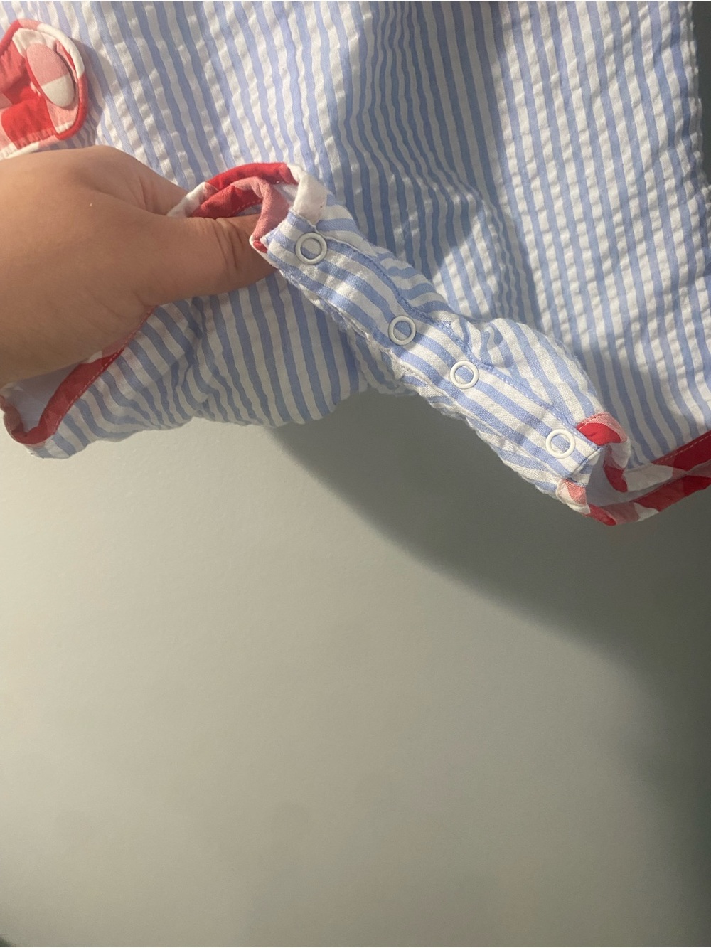 Seersucker Popsicle Shortall - Blue & Red Kids One-Piece - Picture 2 of 5